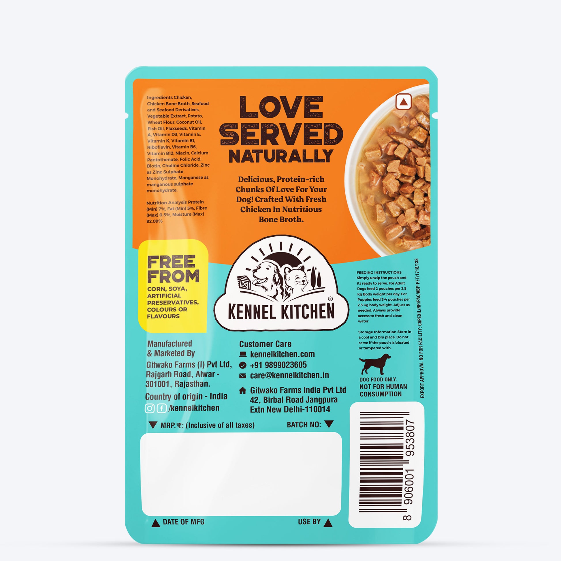 Kennel Kitchen Chicken Chunks in Gravy Wet Dog Food - 80 g packs - Heads Up For Tails
