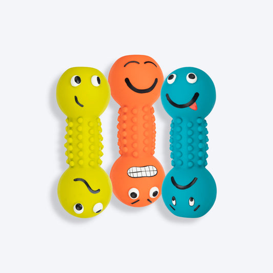 Trixie Smiley Dumbbell Motifs With Sound Latex Chew Dog Toy - 19 cm_01