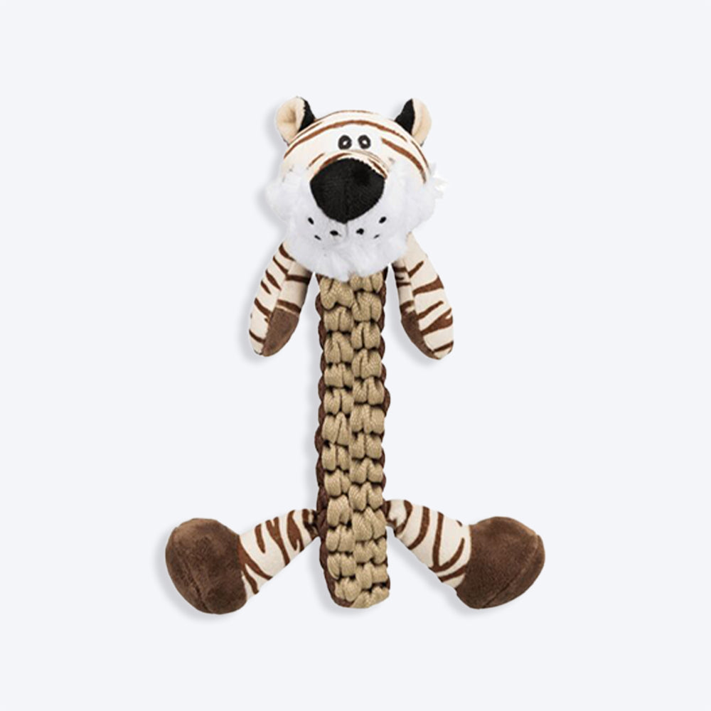 Trixie Tiger Robust & Plaited Body With Sound Plush Dog Toy - Brown - 32 cm - Heads Up For Tails