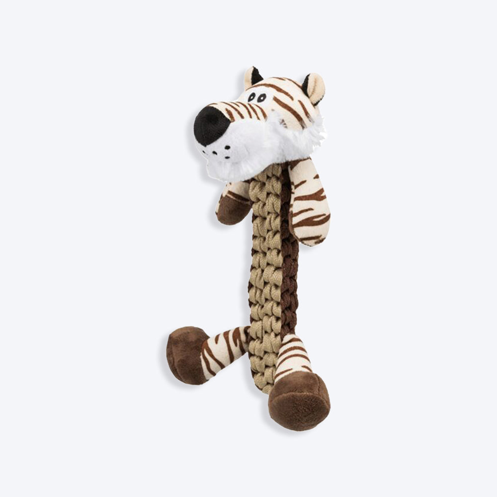 Trixie Tiger Robust & Plaited Body With Sound Plush Dog Toy - Brown - 32 cm - Heads Up For Tails