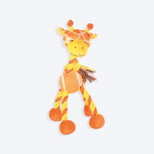 Trixie Animal With Rope Tennis Ball Plush Toy For Dog - Yellow & Orange - 28 cm - Heads Up For Tails