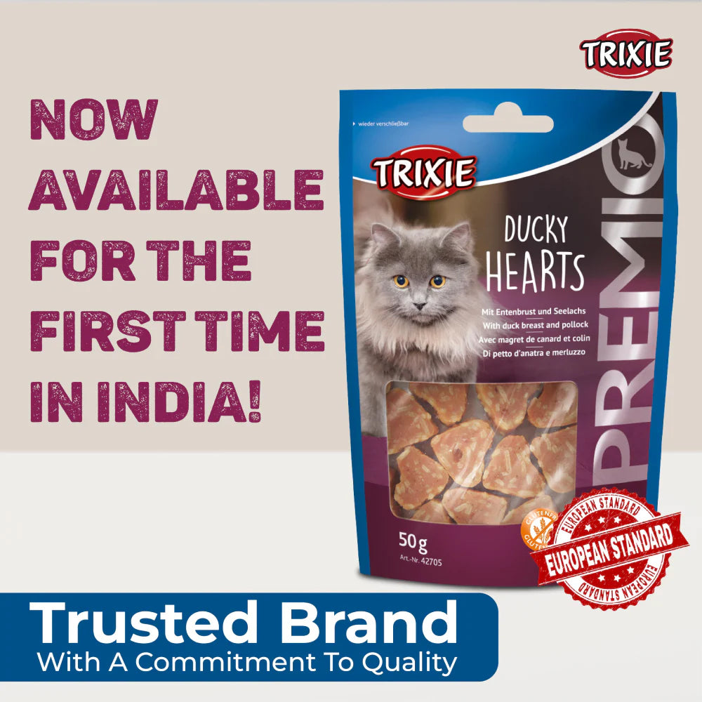 Trixie Premio Ducky Hearts 50g Cat Treat Heads Up For Tails