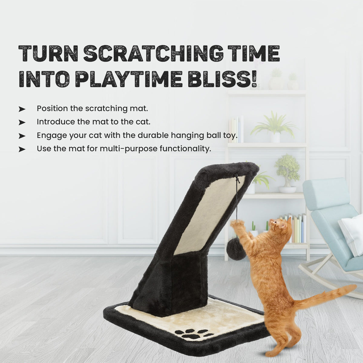 Trixie Scratching Cat Mat - Black & Cream - Heads Up For Tails
