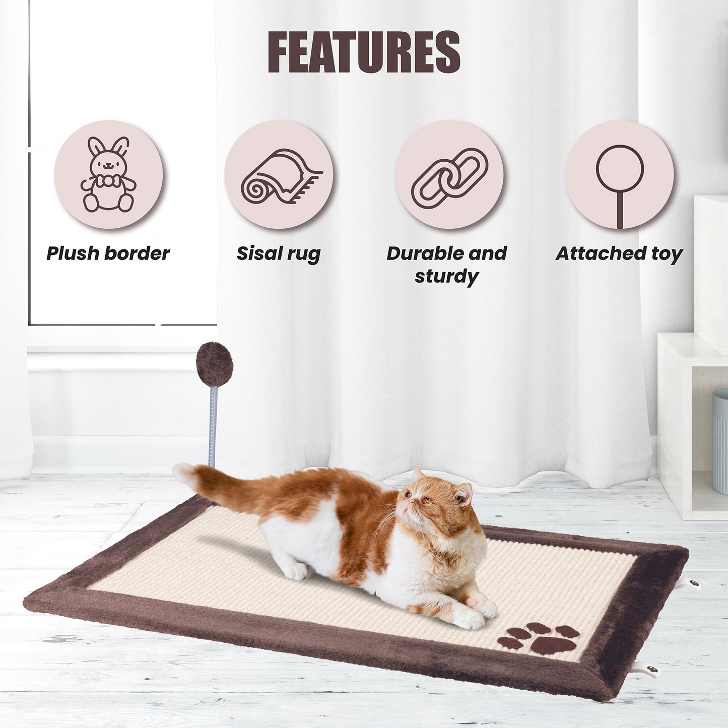 Trixie Scratching Cat Mat With Toy - Brown