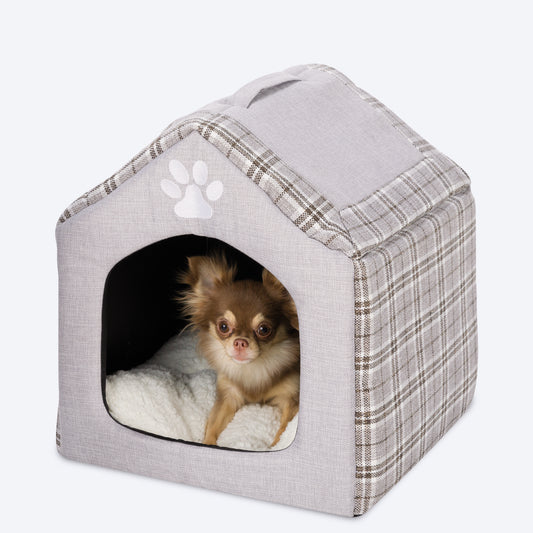 Trixie Silas Cuddly Cave Bed For Cat & Dogs - Grey/Cream (40 X 45 X 40 Cm) - Heads Up For Tails