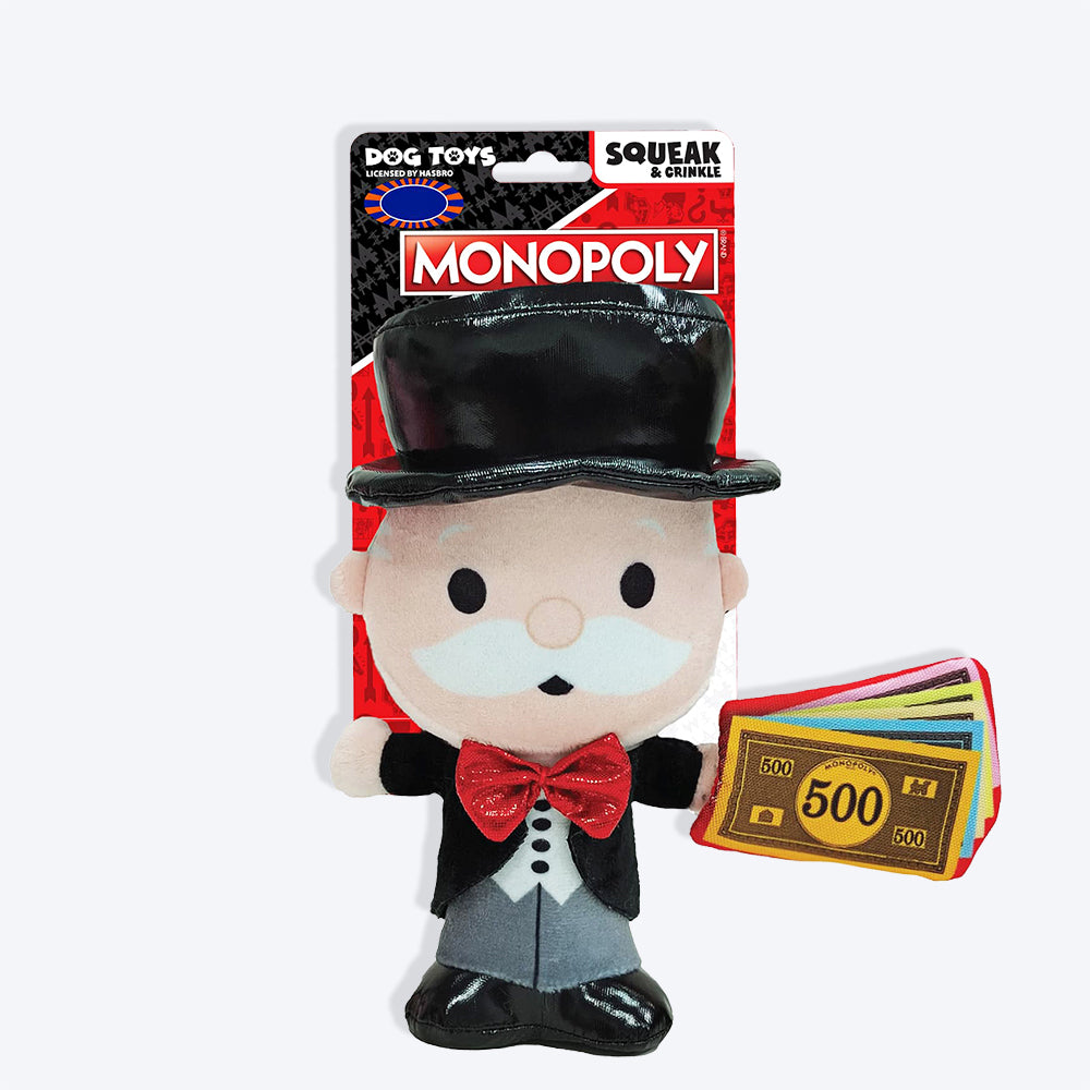 Hasbro Mr. Monopoly With Money Bag Squeak & Crinkle Plush Toy For Dog