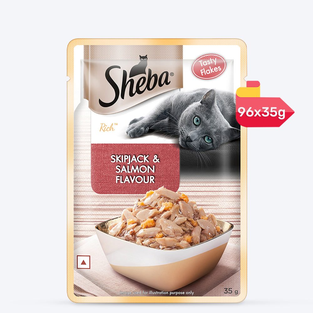 Sheba Rich Premium Adult (1+ Years) SkipJack &amp; Salmon Flavour Wet Cat Food - 35 g Packs