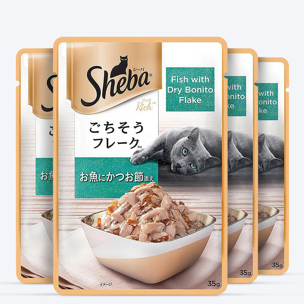 Sheba Fish with Dry Bonito Flake Adult Wet Cat Food - 35 g packs - Heads Up For Tails