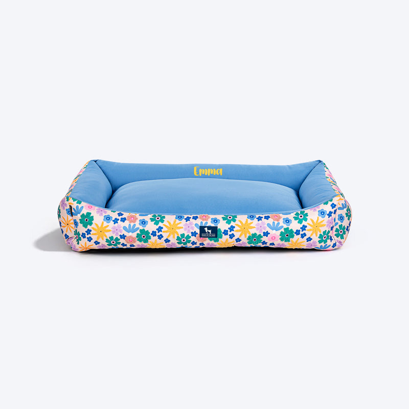 HUFT Personalised Bloomscape Lounger Bed For Dog - Blue - Heads Up For Tails
