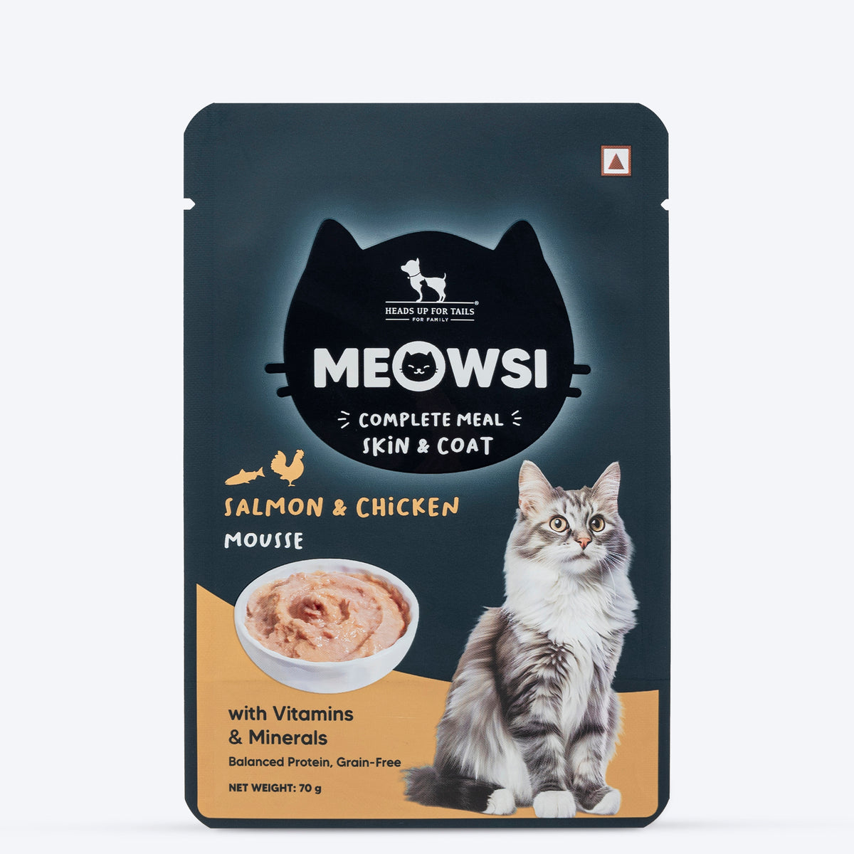 Meowsi Skin &amp; Coat Salmon &amp; Chicken Mousse Wet Cat Food 70g, Skin &amp; Coat Support, Hydrating, High-Protein