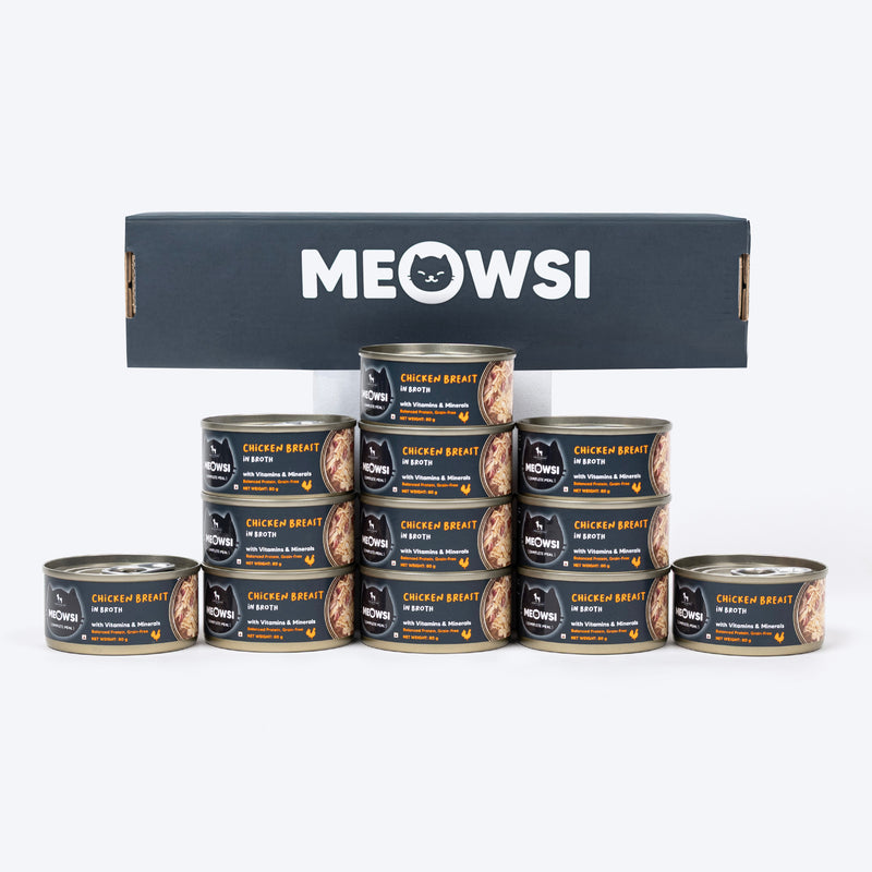 Meowsi by HUFT Chicken Breast in Broth Canned Cat Wet Food, 80 gm, with vitamins and minerals, grain-free.