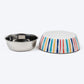 HUFT Splash And Stripes Printed Melamine Bowl With Steel Insert For Dog - Multicolor