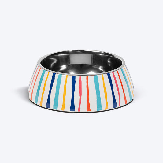 HUFT Splash And Stripes Printed Melamine Bowl With Steel Insert For Dog - Multicolor