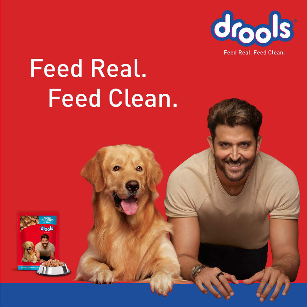 Drools Real Chicken and Chicken Liver Chunks in Gravy Adult Wet Food For Dogs - 150g Packs - Heads Up For Tails