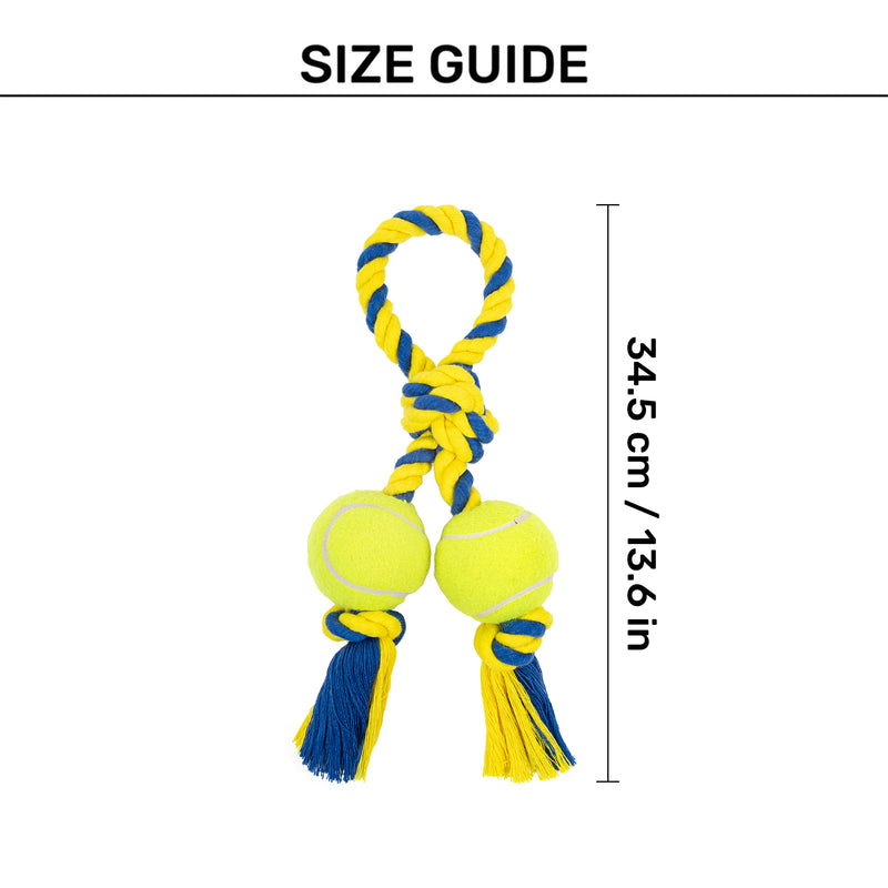TLC Tuggo Ball Rope Toy For Dog - Yellow & Blue - Heads Up For Tails