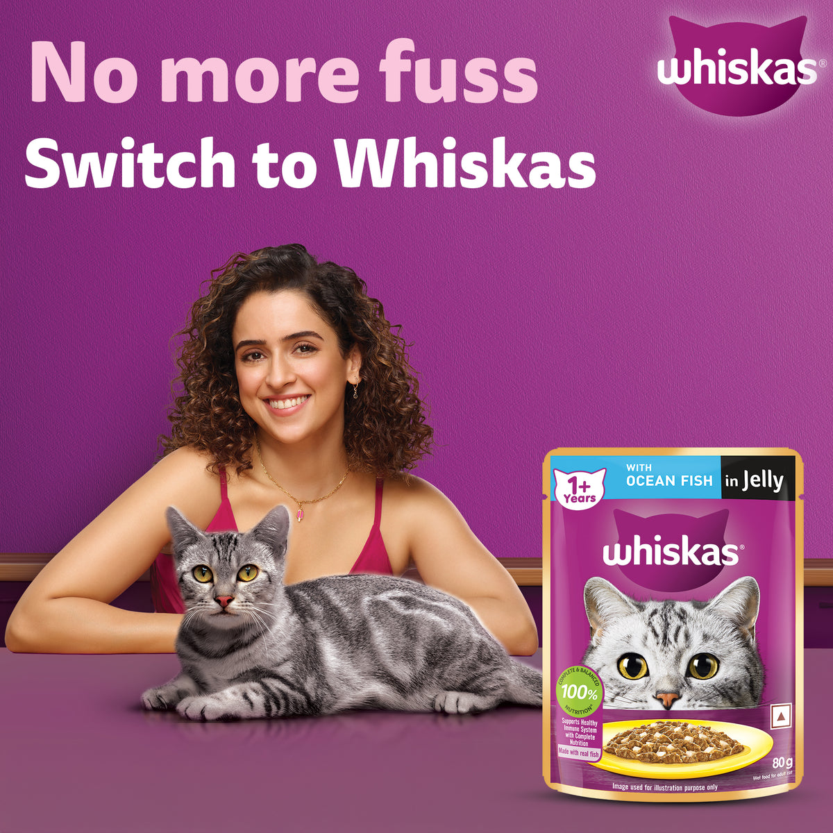 Whiskas Ocean Fish Wet Food For Adult Cat - 80 gm Pack - Heads Up For Tails