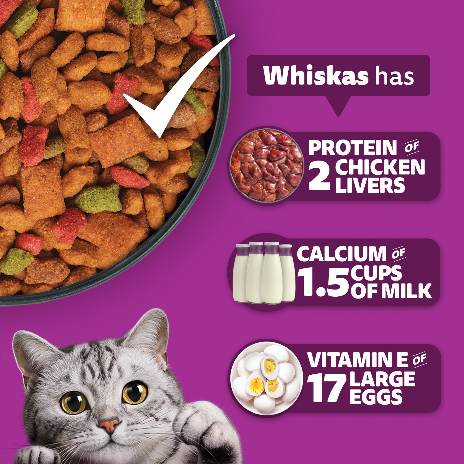 Whiskas Ocean Fish Dry Food For Adult Cat - Heads Up For Tails