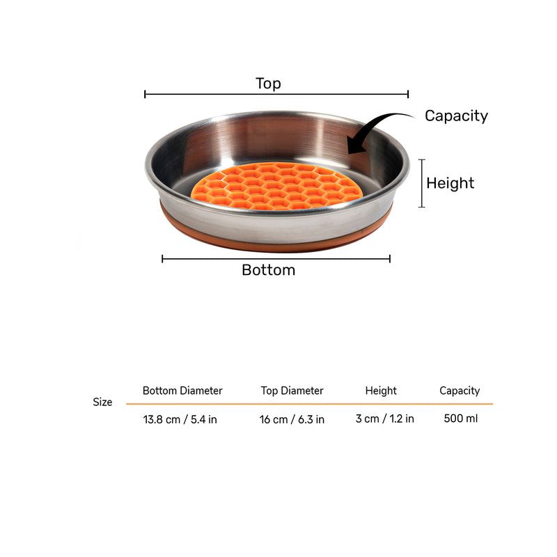 HUFT Quintessential Slow Feeder Steel Bowl For Cat - Orange - Heads Up For Tails