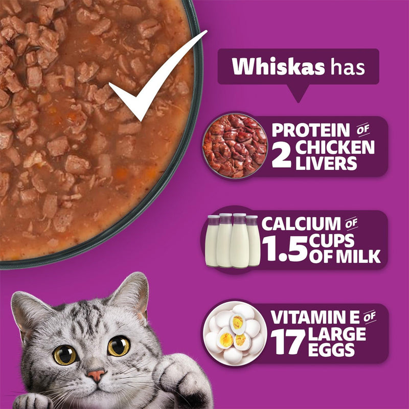 Whiskas Tuna and Chicken Meat in Jelly Flavour (1+ Years) Adult Cat Wet Food - 80 gm Pack
