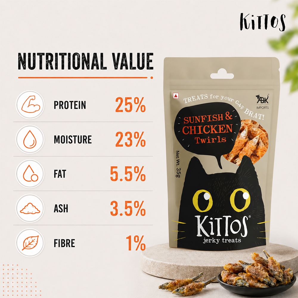 Kittos Purr-Fect Sunfish & Chicken Twirls Cat Treats - 35 g