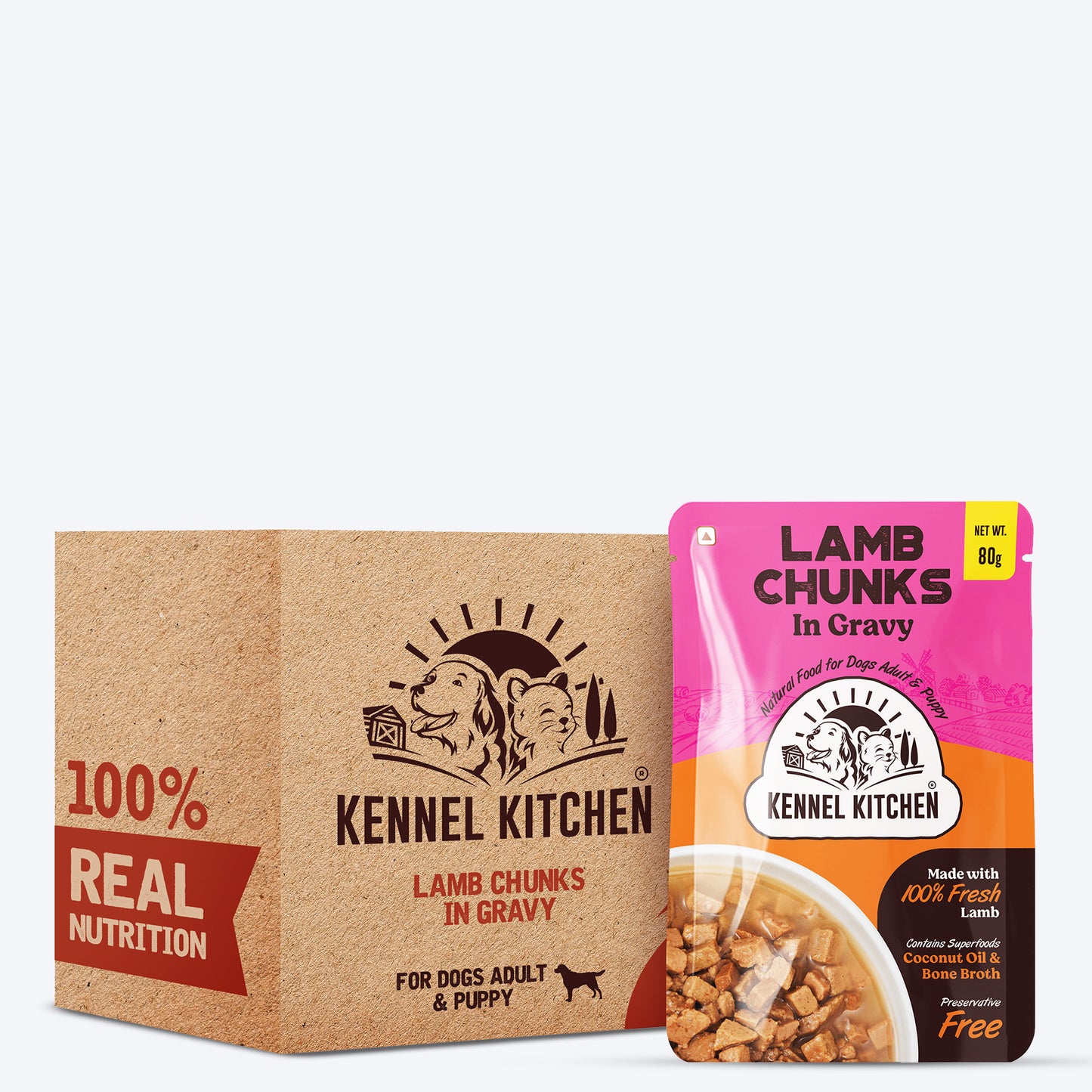 Kennel Kitchen (All Breeds & Ages) Lamb Chunks in Gravy Wet Dog Food - 80 g Packs - Heads Up For Tails