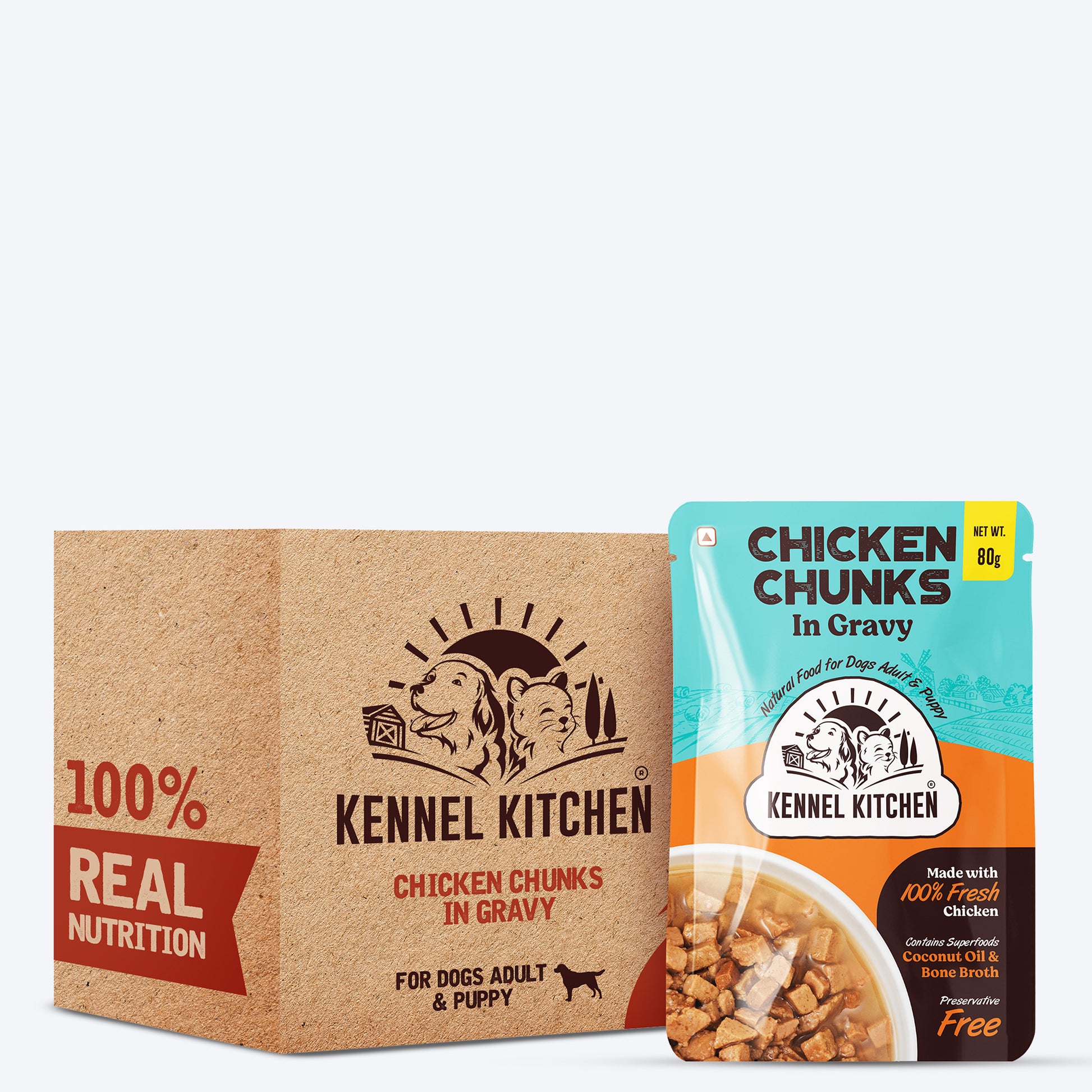 Kennel Kitchen Chicken Chunks in Gravy Wet Dog Food - 80 g packs - Heads Up For Tails