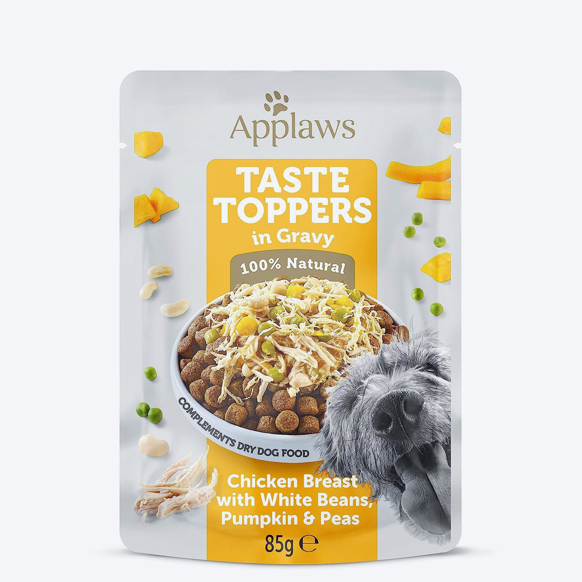 Applaws Taste Toppers Chicken Breast With White Beans, Pumpkin &amp; Peas In Gravy Wet Food For Dog - 85 gm