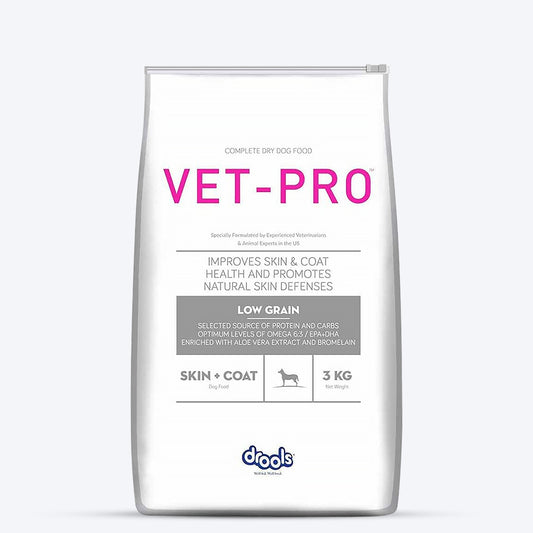 Drools Vet Pro Skin & Coat Low Grain Puppy & Adult Dog Dry Food - 3 kg - Heads Up For Tails