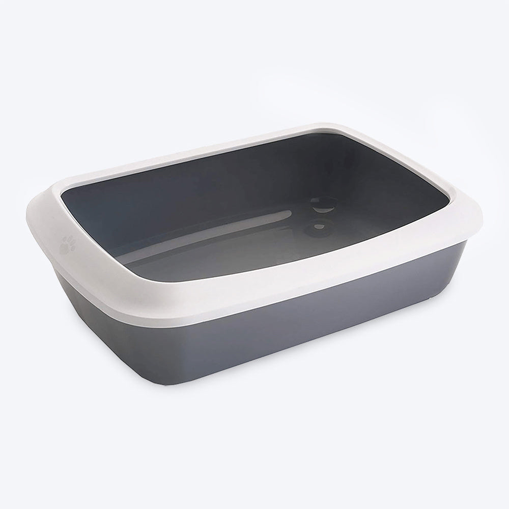 Savic IRIZ Cat Litter Tray with Rim - Retro Cold Grey - 17 x 12 x 5 inch - Heads Up For Tails