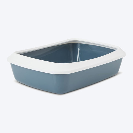 Savic IRIZ Cat Litter Tray with Rim - White Bluestone - 17 x 12 x 5 inches - Heads Up For Tails