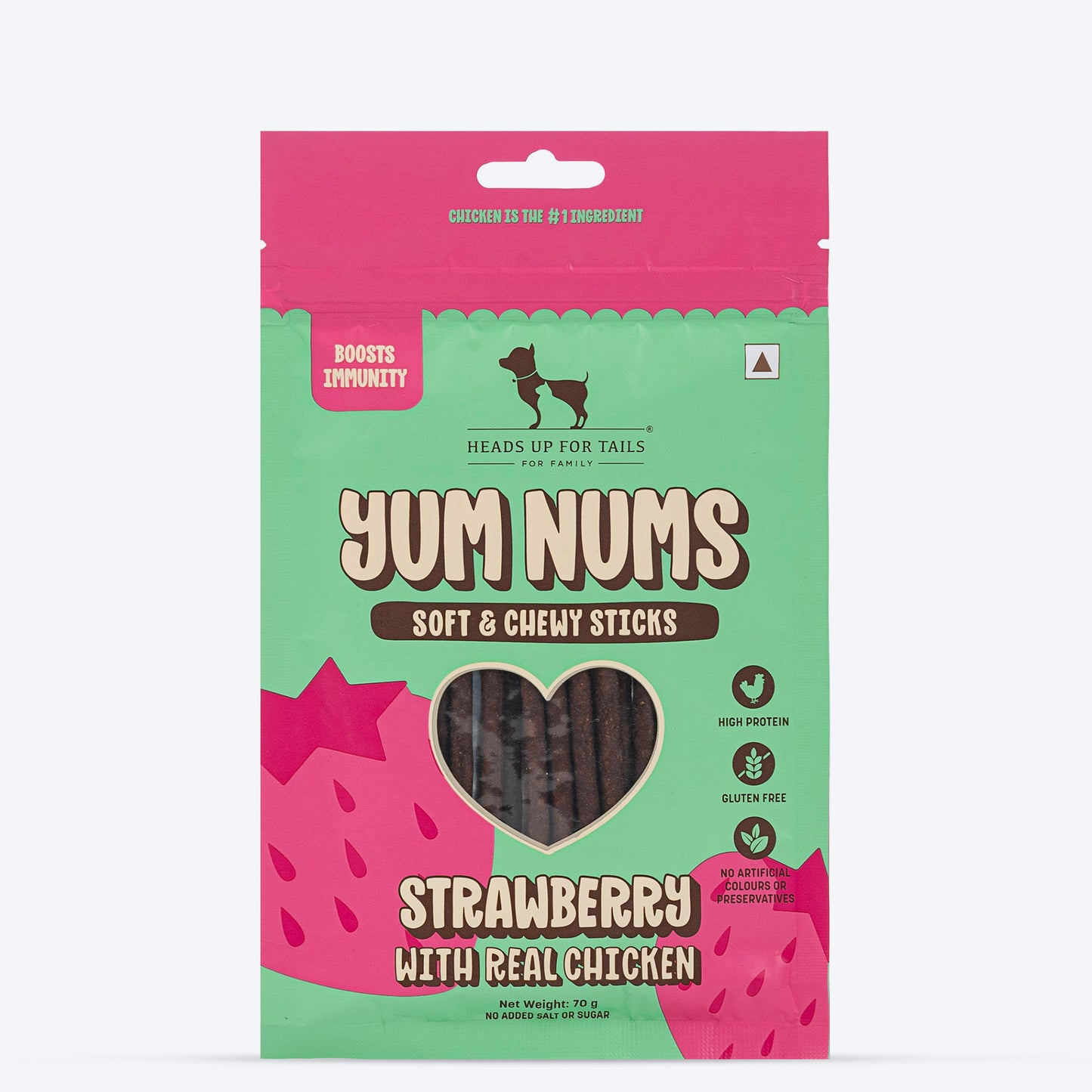 HUFT Yum Nums Soft & Chewy Sticks Strawberry with Real Chicken Treat For Dogs - 70 g - Heads Up For Tails