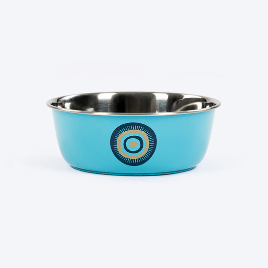 HUFT Evil Eye Printed Steel Bowl For Dog - Blue