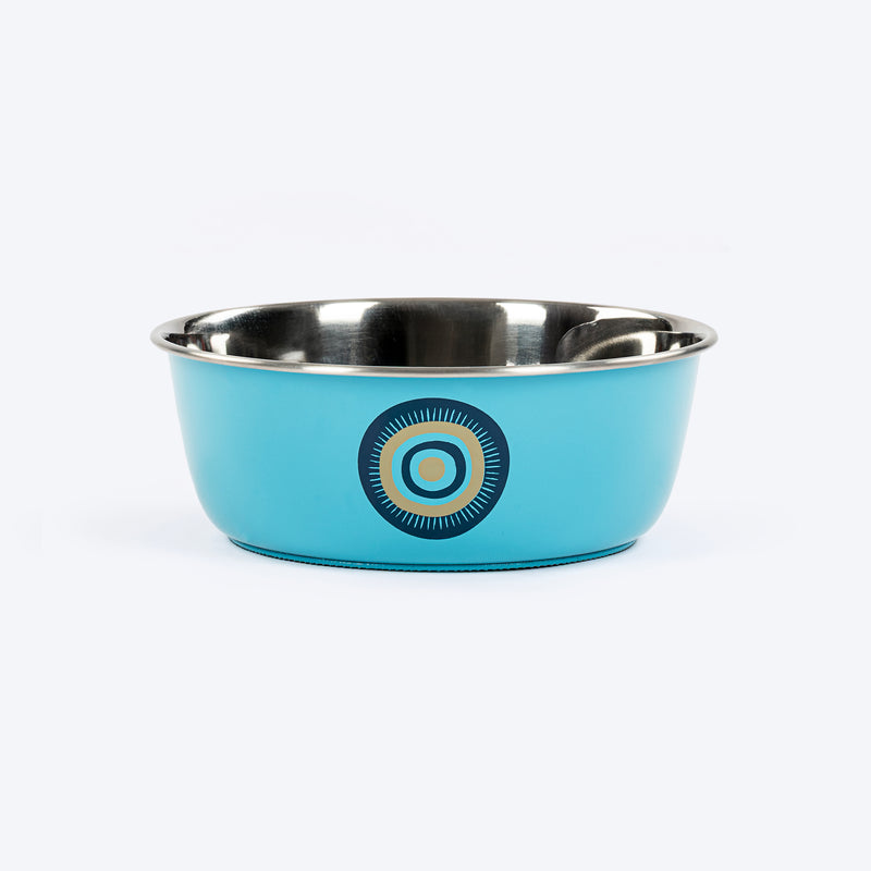 HUFT Evil Eye Printed Steel Bowl For Dog - Blue - Heads Up For Tails