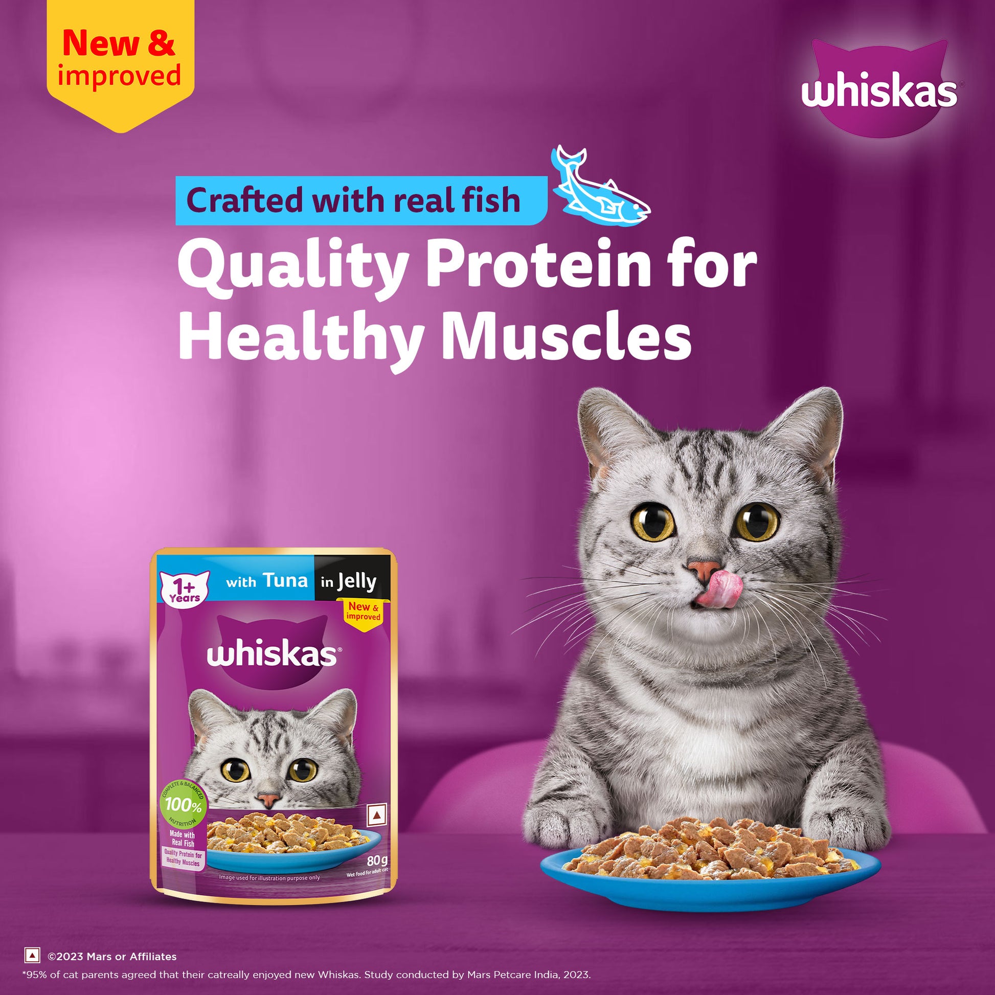 Whiskas Tuna in Jelly  (1+ Years) Wet Food For Adult Cat - 80 gm - Heads Up For Tails