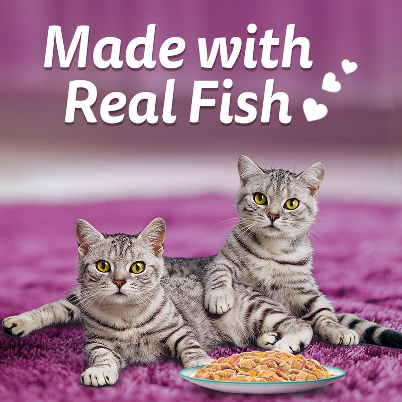 Whiskas Tasty Mix Wet Food Made With Real Fish (Tuna & Kanikama), And Carrot in Gravy For Adult (1+ year) Cat - 70 gm Pack - Heads Up For Tails
