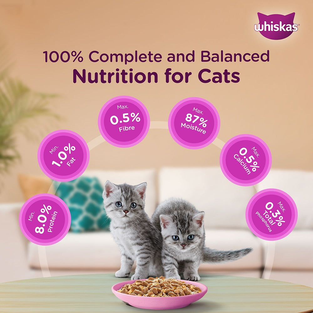 Whiskas Tasty Mix Seafood Cocktail With Carrot In Gravy Wet Food For Junior (2-12 Months) Kitten- 70 gm Pack - Heads Up For Tails