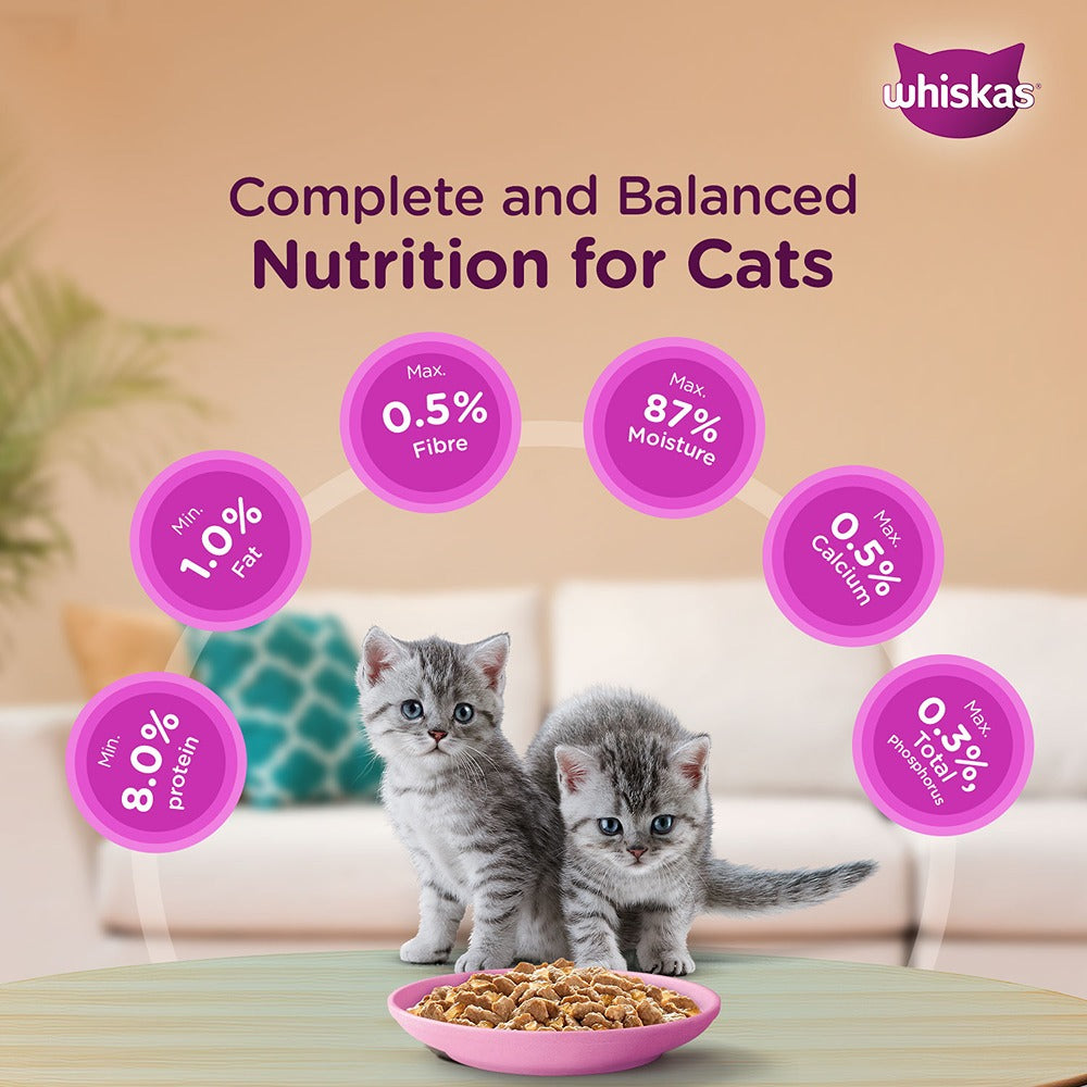 Whiskas Tasty Mix Chicken Tuna With Sweet Potato In Gravy Wet Food For Junior (2-12 Months) Kitten - 70 gm Pack - Heads Up For Tails