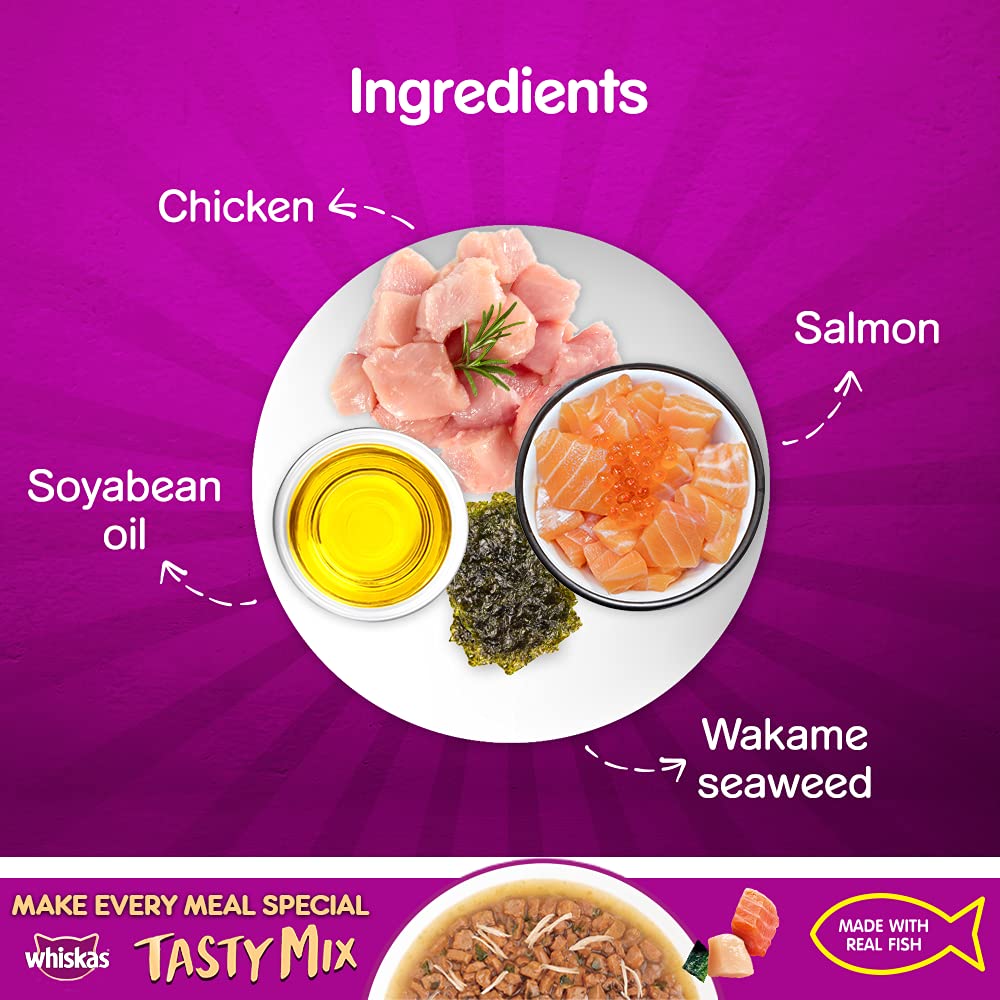 Whiskas Chicken With Salmon Wakame Seaweed Adult Wet Food For Cat - 28x70 gm_03