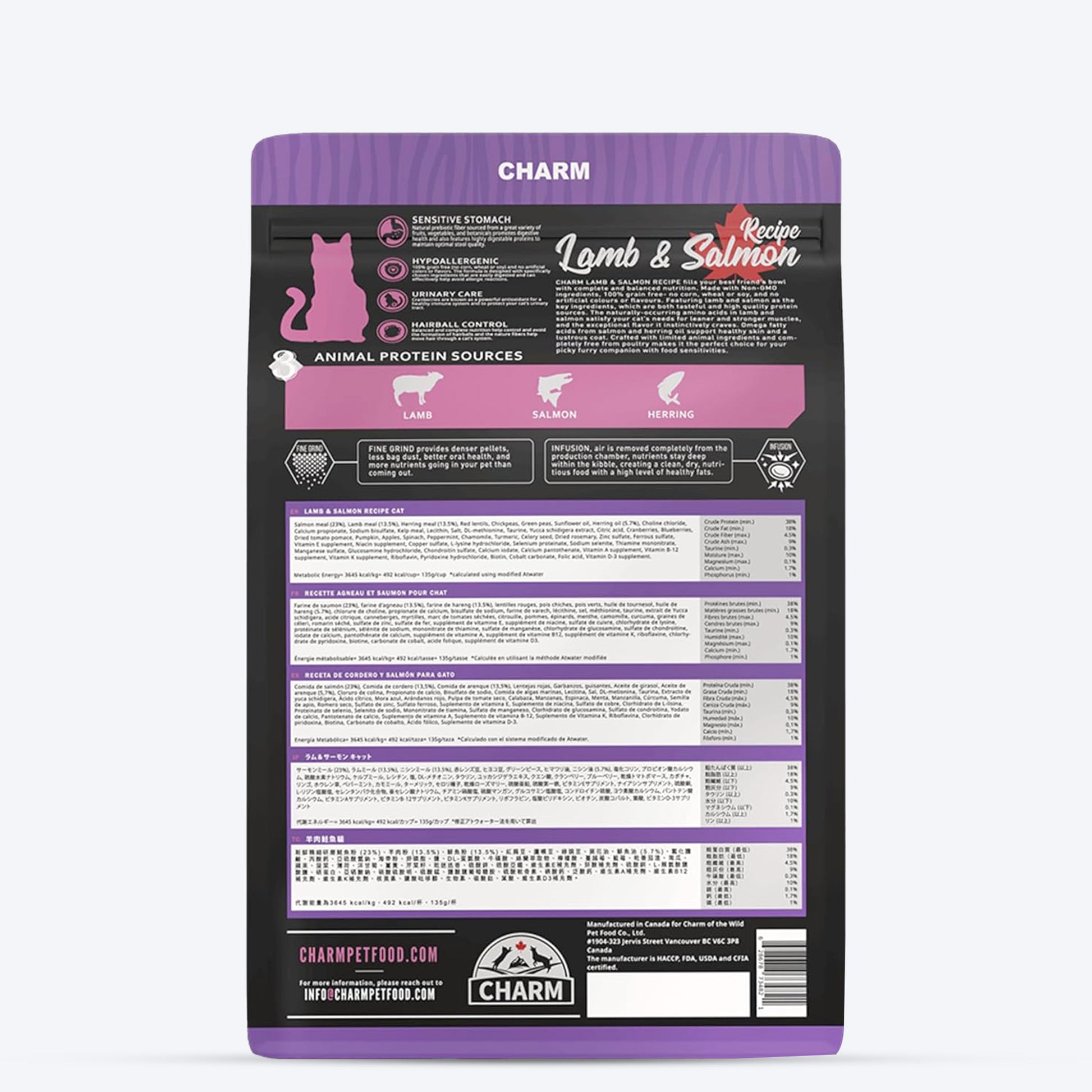 Charm Premium Lamb & Salmon Recipe Grain Free Dry Food For Cat - Heads Up For Tails