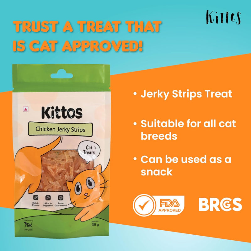 Kittos Purr-Fect Chicken Jerky Strips Cat Treats - 35 g - Heads Up For Tails