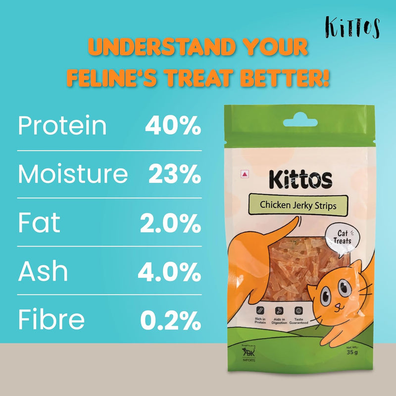 Kittos Purr-Fect Chicken Jerky Strips Cat Treats - 35 g - Heads Up For Tails