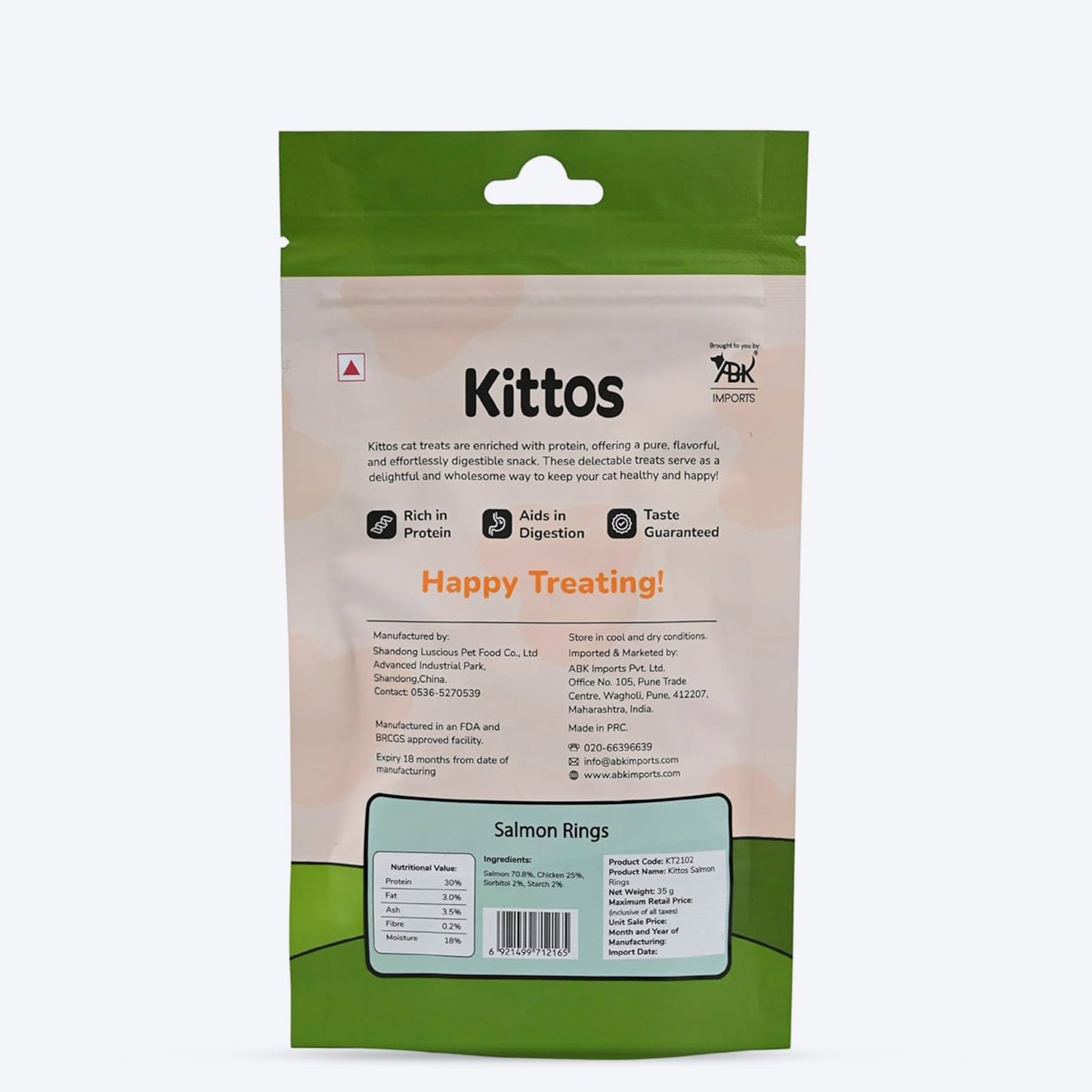 Kittos Purr-Fect Salmon Rings Cat Treats - 35 g - Heads Up For Tails