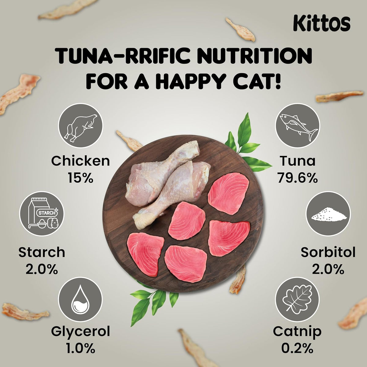 Kittos Purr-Fect Tuna Jerky Strips Cat Treats - 35 g - Heads Up For Tails