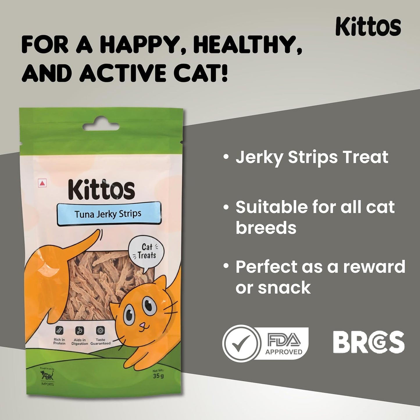 Kittos Purr-Fect Tuna Jerky Strips Cat Treats - 35 g - Heads Up For Tails