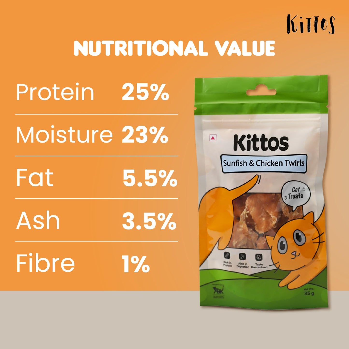 Kittos Purr-Fect Sunfish & Chicken Twirls Cat Treats - 35 g - Heads Up For Tails