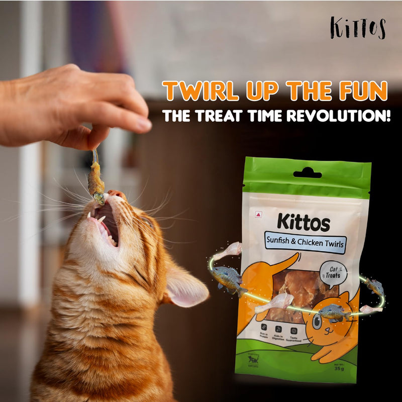 Kittos Purr-Fect Sunfish & Chicken Twirls Cat Treats - 35 g - Heads Up For Tails