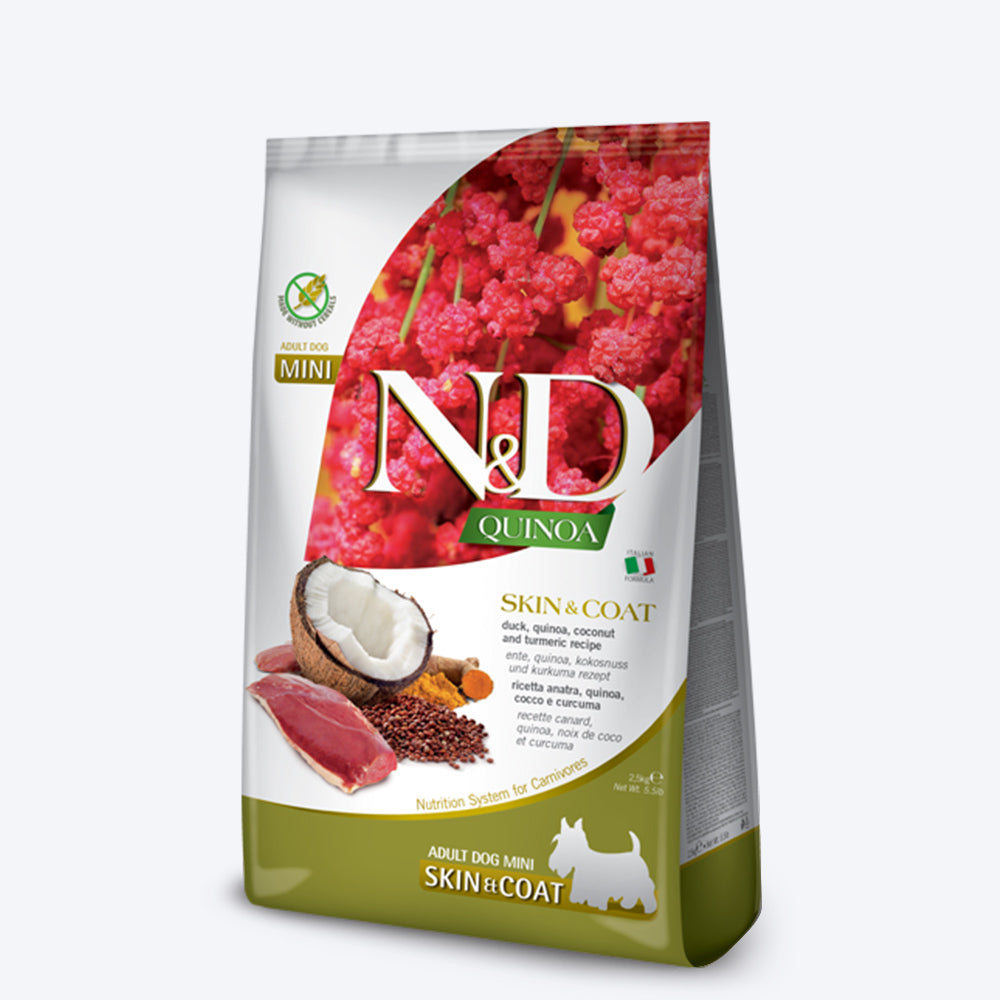 Farmina N&D Quinoa Skin & Coat Duck Coconut & Turmeric Mini Breed Dry Adult Dog Food - 2.5 kg - Heads Up For Tails