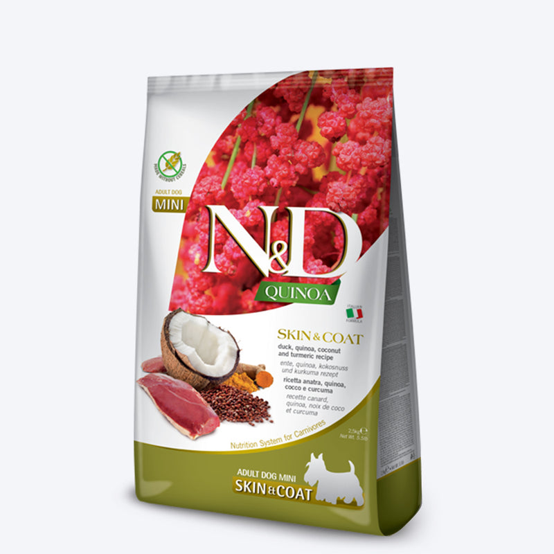 Farmina N&D Quinoa Skin & Coat Duck Coconut & Turmeric Mini Breed Dry Adult Dog Food - 2.5 kg - Heads Up For Tails