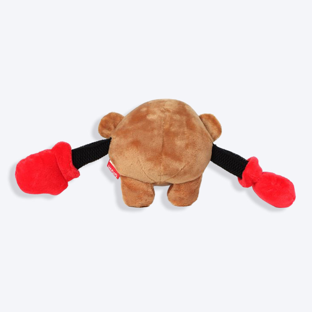 GiGwi Monkey Rock Zoo King Boxer With Squeaker, Bungee Arm Fetch Dog Toy - Brown - S - Heads Up For Tails