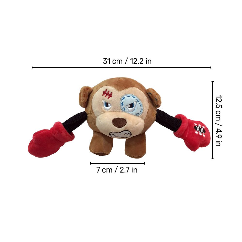 GiGwi Monkey Rock Zoo King Boxer With Squeaker, Bungee Arm Fetch Dog Toy - Brown - S - Heads Up For Tails